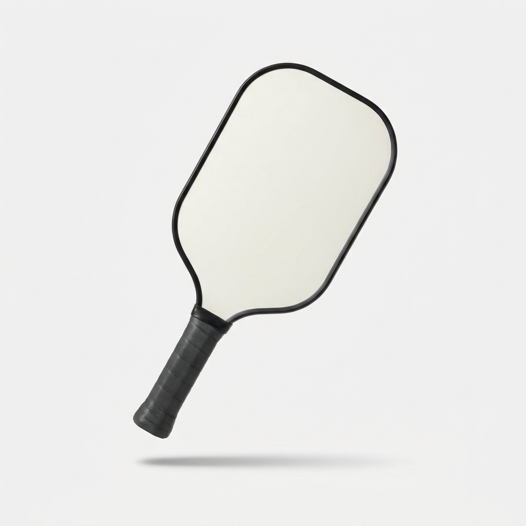 Bone-white pickleball paddle with a black edge guard on a light grey studio background